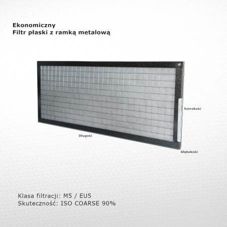 Filtr płaski M5 EU5 Iso Coarse 90% 205 x 475 x 10 mm ramka metalowa
