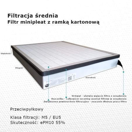 Intermediate filter M5 EU5 ePM10 55% 300 x 450 x 40 mm cardboard seal handle long life