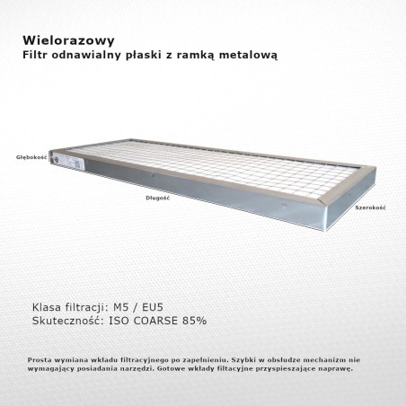 Filtr płaski wielorazowy M5 EU5 Iso Coarse 85% 237 x 415 x 24 mm ramka metalowa do samodzielnej regeneracji odnawiania