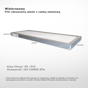 Filtr płaski wielorazowy M5 EU5 Iso Coarse 85% 136 x 290 x 25 mm ramka metalowa do samodzielnej regeneracji odnawiania