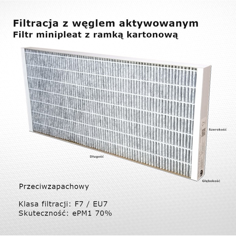 Fine filter F7 EU7 ePM1 70% 220 x 275 x 25 mm with active carbon frame cardboard