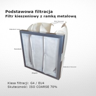 Filtr kieszeniowy G4 EU4 Iso Coarse 70% 287 x 287 x 300 3k / 25 mm zgrubny rama metalowa