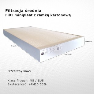 Filtr pośredni M5 EU5 ePM10 55% 196x500x40 mm ramka karton