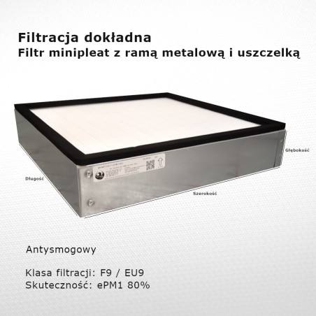 Smog filter F9 EU9 ePM1 80% 350x350x69 mm metal frame with a gasket
