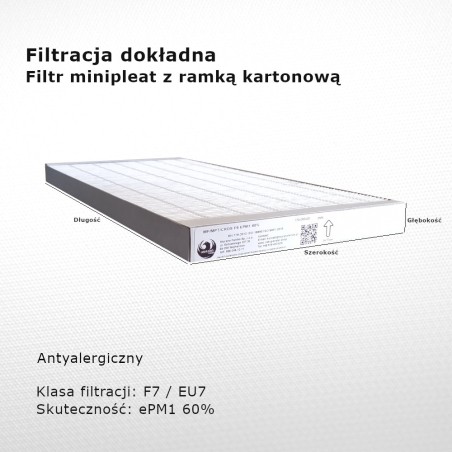 Filtr dokładny F7 EU7 ePM1 60% 170x475x25 mm ramka karton
