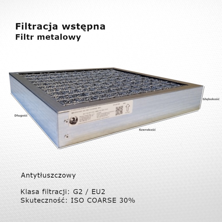 Filtr tłuszczowy G2 EU2 Iso Coarse 30% 287x287x50 mm ramka i wkład metalowy