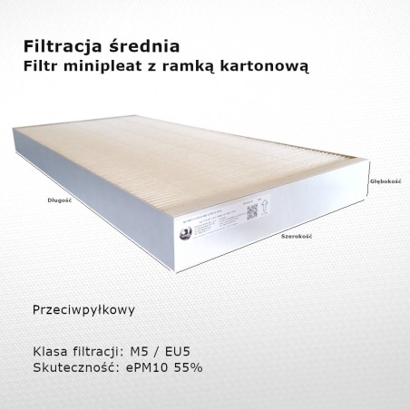 Filtr pośredni M5 EU5 ePM10 55% 114x337x40 mm ramka karton
