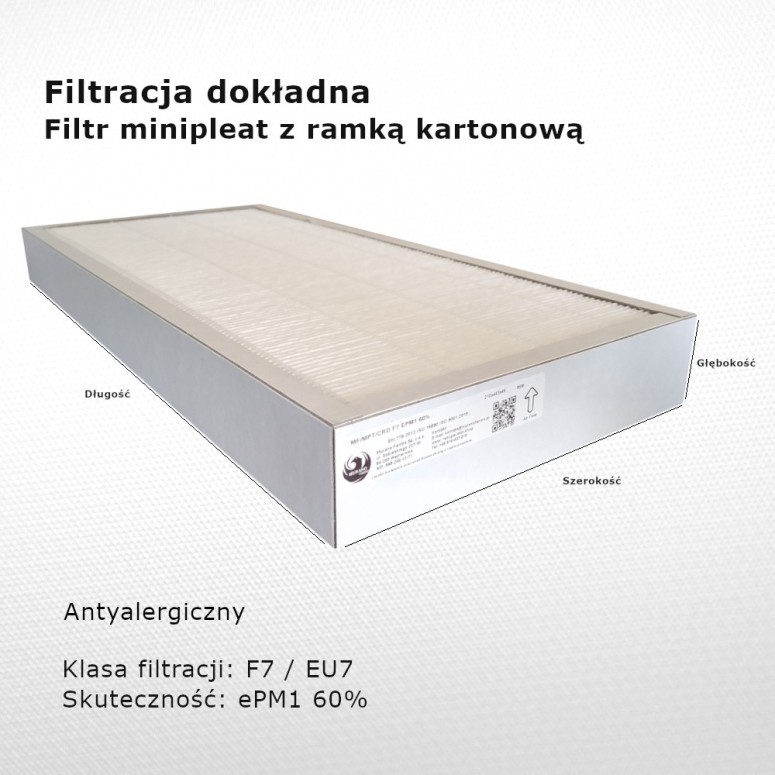 Fine filter F7 EU7 ePM1 60% 158x560x48 mm frame cardboard