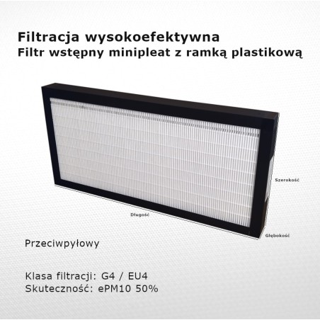 Filtr przeciwpyłowy G4 EU4 ePM10 50% 158 x 560 x 48 mm ramka PVC