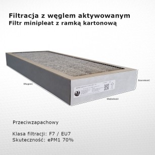 Fine filter F7 EU7 ePM1 70% 198 x 500 x 45 mm with active carbon frame cardboard