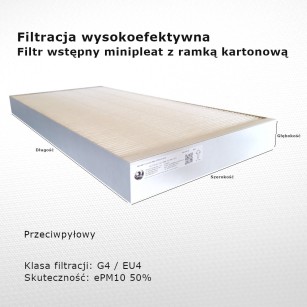 Filtr przeciwpyłowy G4 EU4 ePM10 50% 198x500x45 mm ramka karton