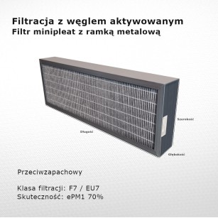Fine filter F7 EU7 ePM1 70% 165 x 370 x 94 mm with active carbon metal frame