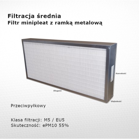 Filtr pośredni M5 EU5 ePM10 55% 140 x 240 x 94 mm ramka metalowa
