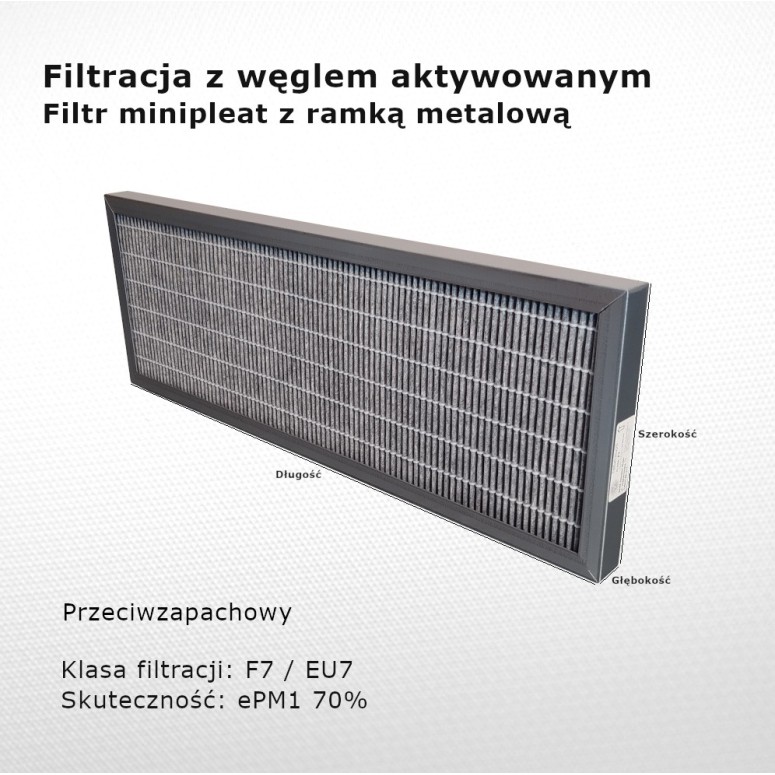Fine filter F7 EU7 ePM1 70% 155 x 423 x 35 mm with active carbon metal frame