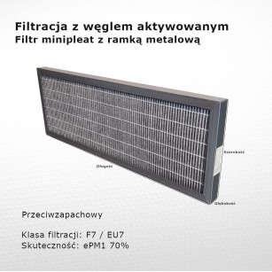 Filtr dokładny F7 EU7 ePM1 70% 155 x 529 x 35 mm z węglem aktywnym ramka metalowa
