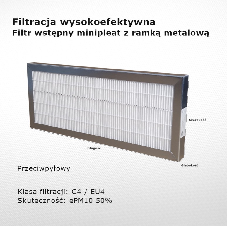 Dust filter G4 EU4 ePM10 50% 223 x 423 x 23 mm with a metal frame