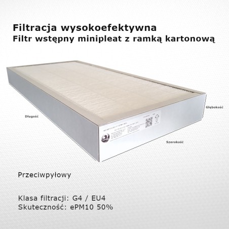 Dust filter G4 EU4 ePM10 50% 205x510x48 mm frame cardboard