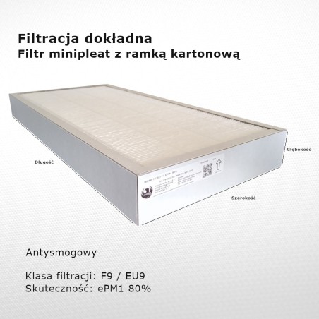 Smog filter F9 EU9 ePM1 80% 275x590x37 mm frame cardboard