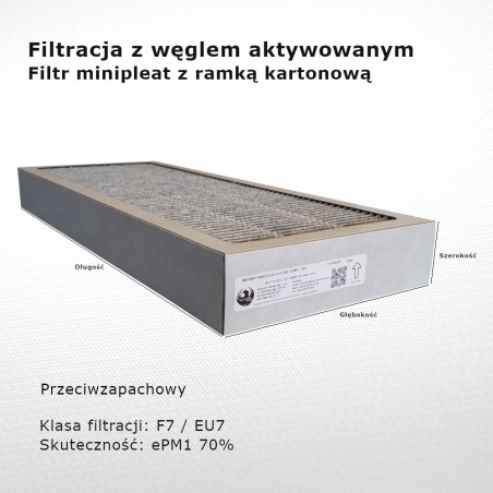 Fine filter F7 EU7 ePM1 70% 275 x 590 x 37 mm with active carbon frame cardboard