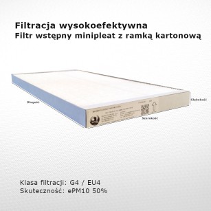 Filtr przeciwpyłowy G4 EU4 ePM10 50% 165x225x25 mm ramka karton