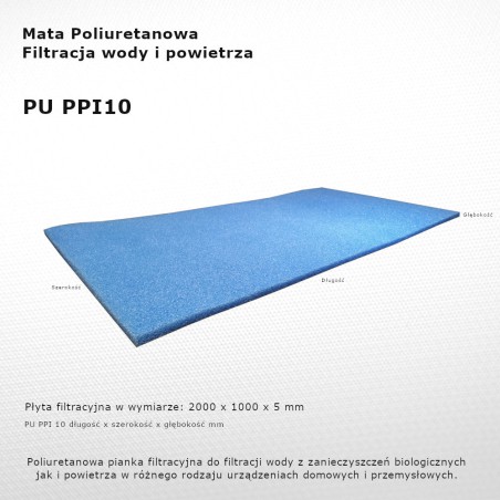 PU filter mat PPI 10 2000 x 1000 x 5 mm filter for household appliances and industrial machines.
