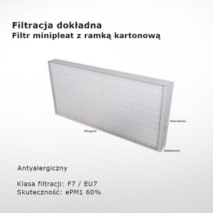 Filtr dokładny F7 EU7 ePM1 60% 145 x 350 x 46 mm ramka karton